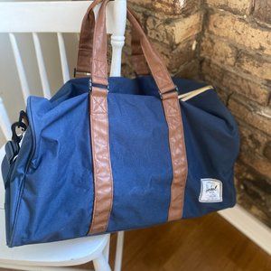 HERSCHEL Navy Duffle Bag w/ Brown Leather handles
